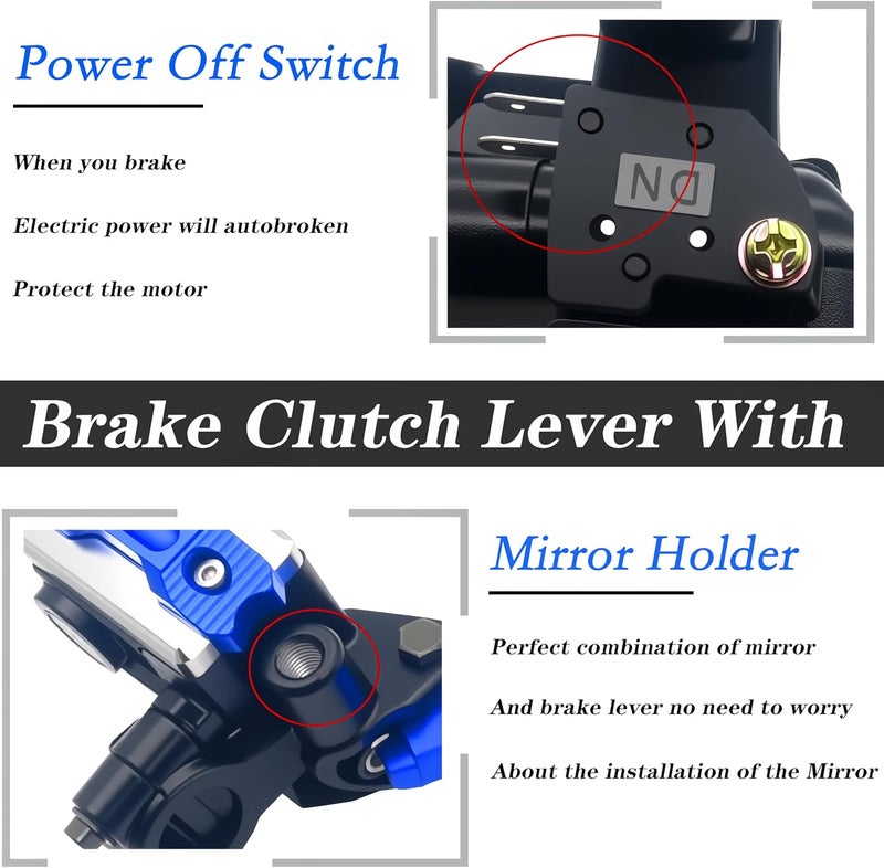 JXPANG Universal Motorcycle 7/8" 22mm Handlebar Brake Master Cylinder Clutch Lever CNC Left & Right Set Compatible with Harley Honda Kawasaki Suzuki Yamaha（ Piston Diameter 12.7mm (Blue) - Image 2